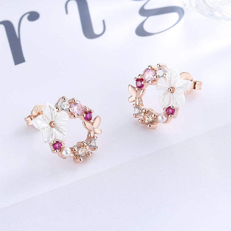 14K Gold and  Sterling Silver Opal and Resin Open Flower earrings with Crystals