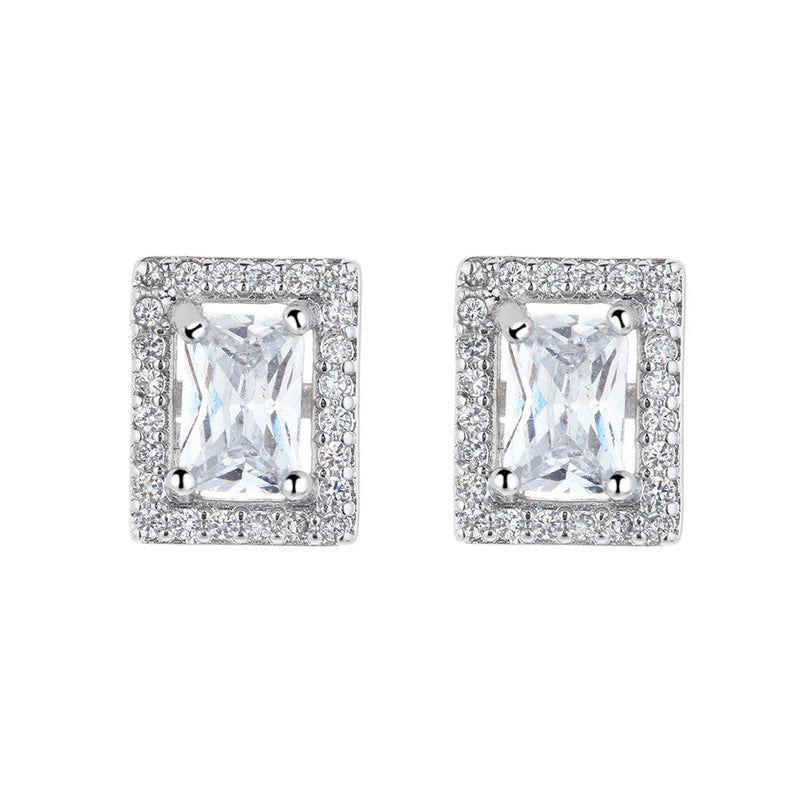 Sterling Silver emerald-cut Halo Studs with crystals