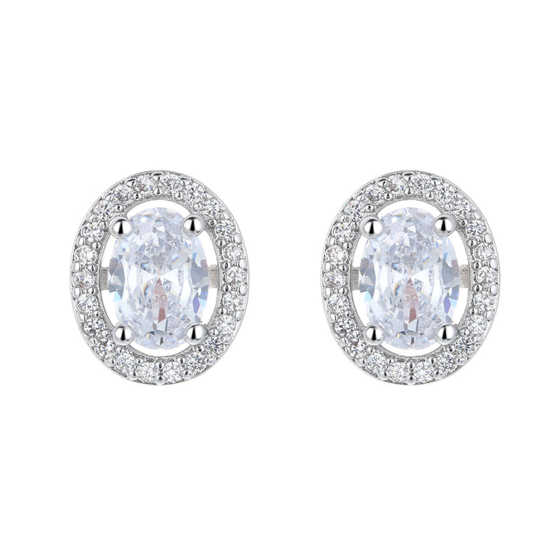 Sterling Silver Oval Halo Earrings with crystals