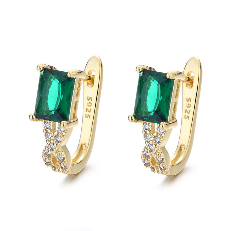 Sterling Silver Sapphire and 14 Gold Emerald Huggie Earring
