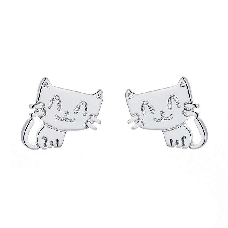 14k Gold and Sterling Silver Cat Earrings