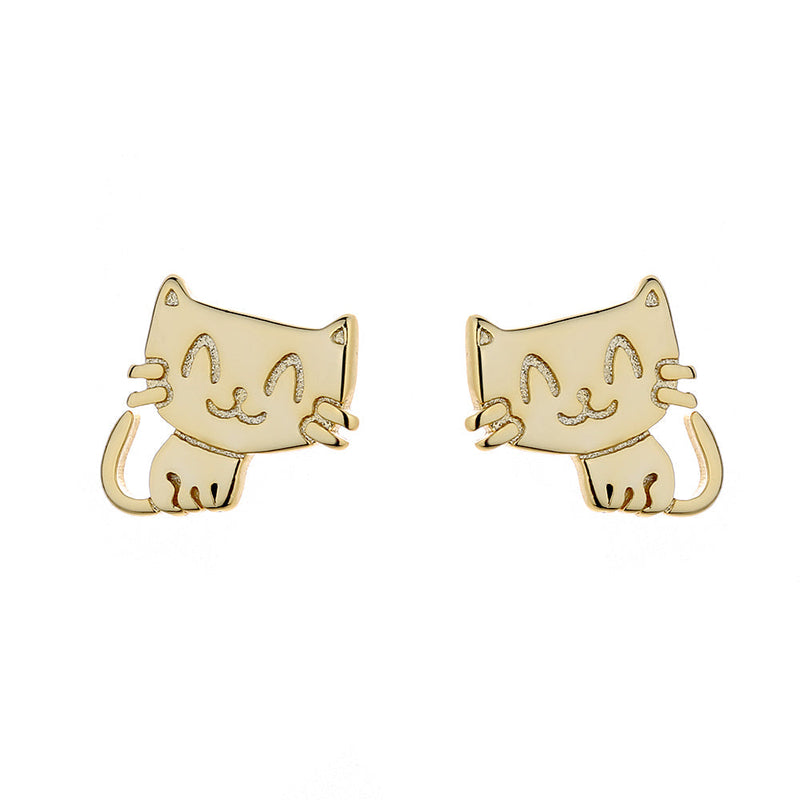 14k Gold and Sterling Silver Cat Earrings