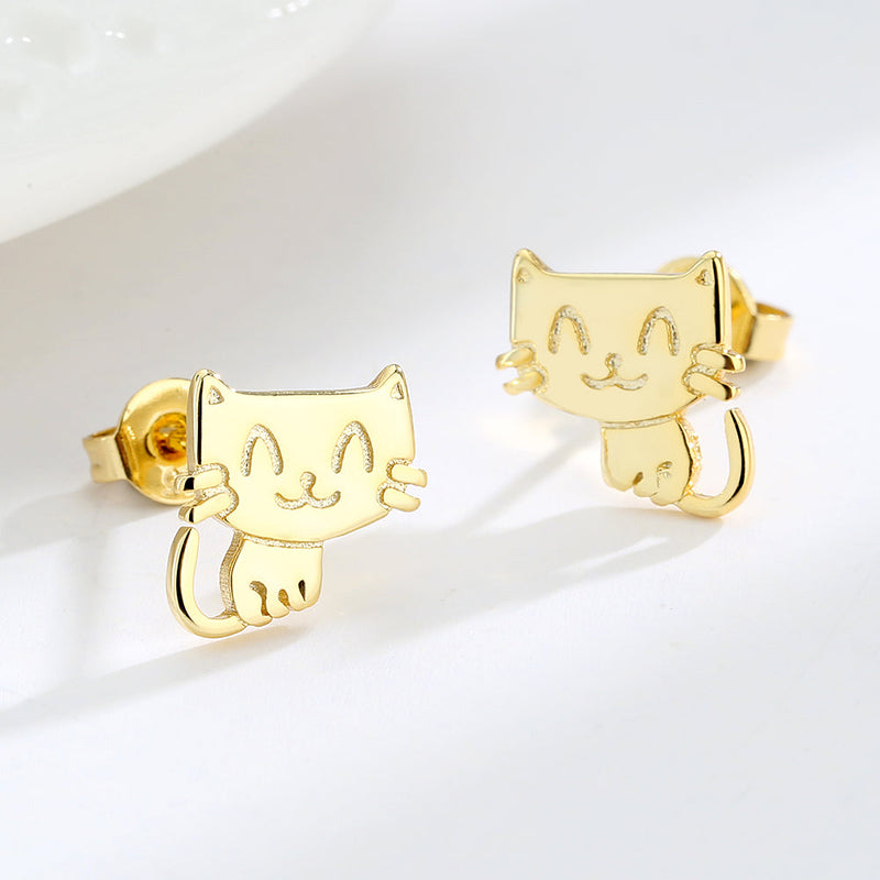 14k Gold and Sterling Silver Cat Earrings