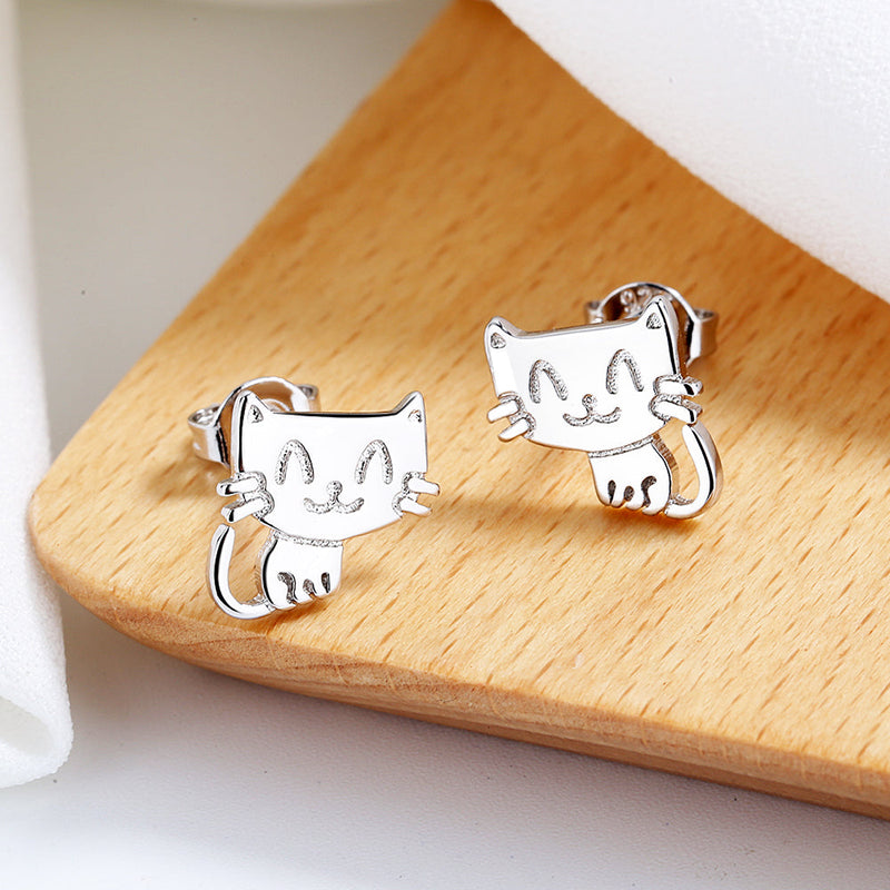 14k Gold and Sterling Silver Cat Earrings