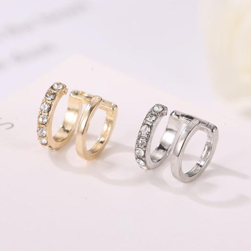 14K Gold Plated Cuff Earrings with crystals