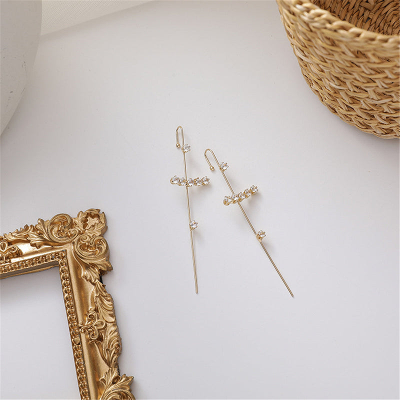 14k Gold Plated Pull-Through Climber Crawler Earring with crystals