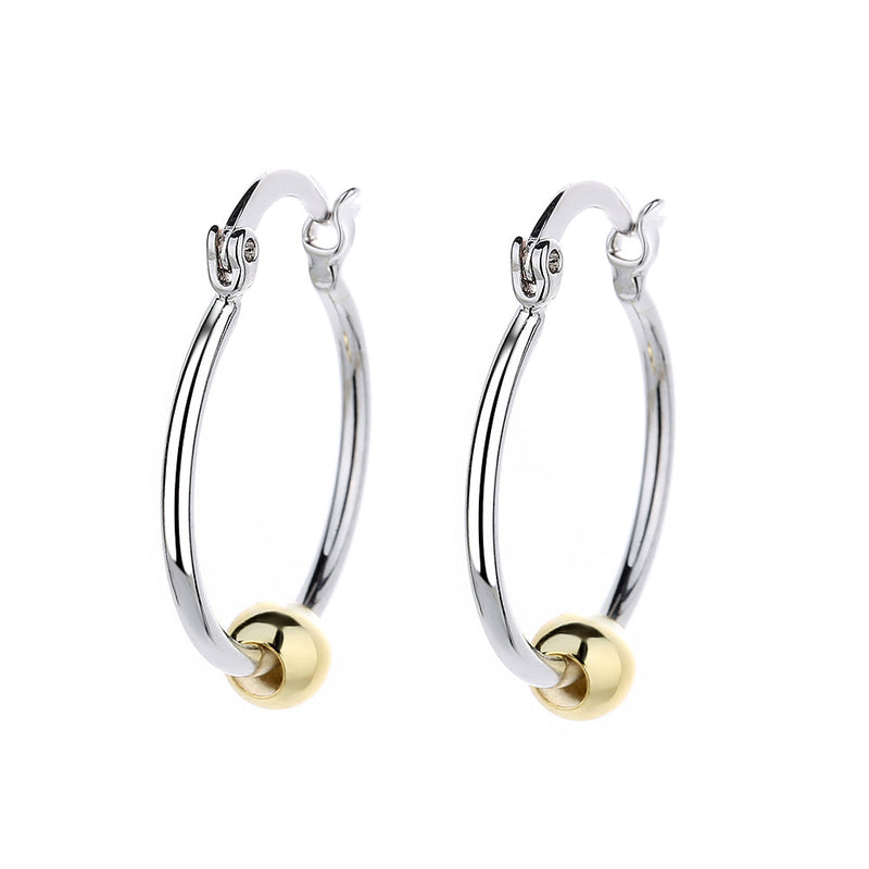 Two-Tone Gold Bead Hoop Earrings