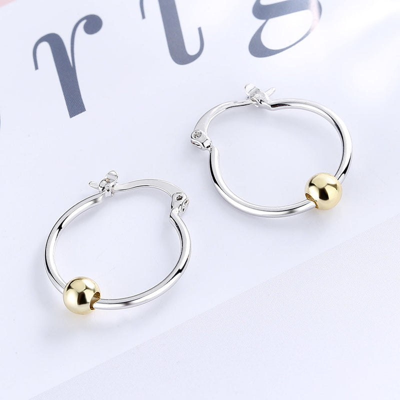Two-Tone Gold Bead Hoop Earrings