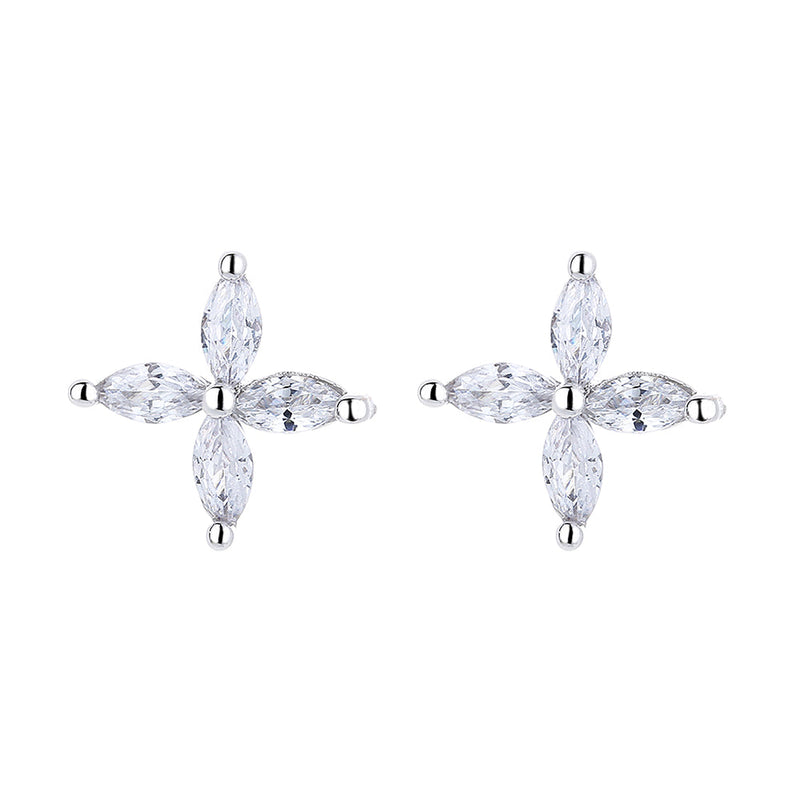 18K White Gold Plated Flower Earring with Genuine Crystals