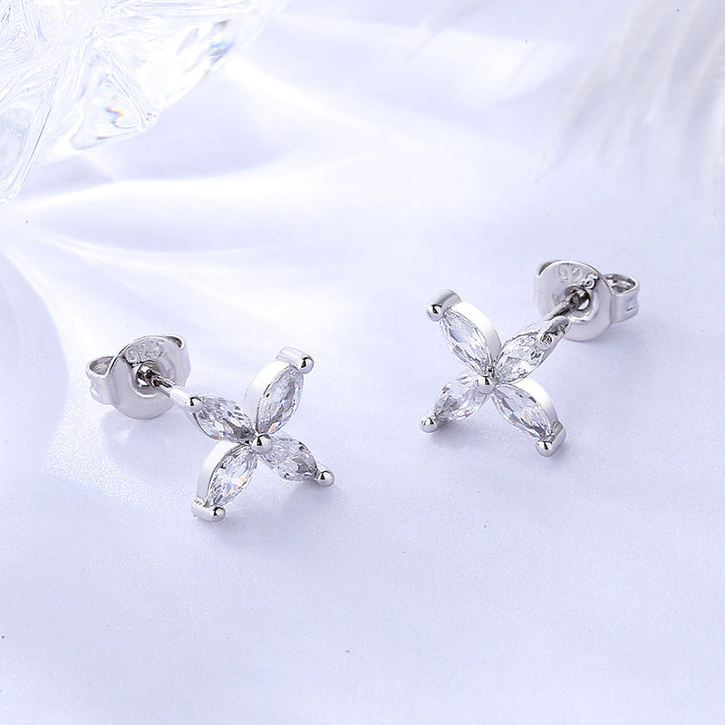 18K White Gold Plated Flower Earring with Genuine Crystals