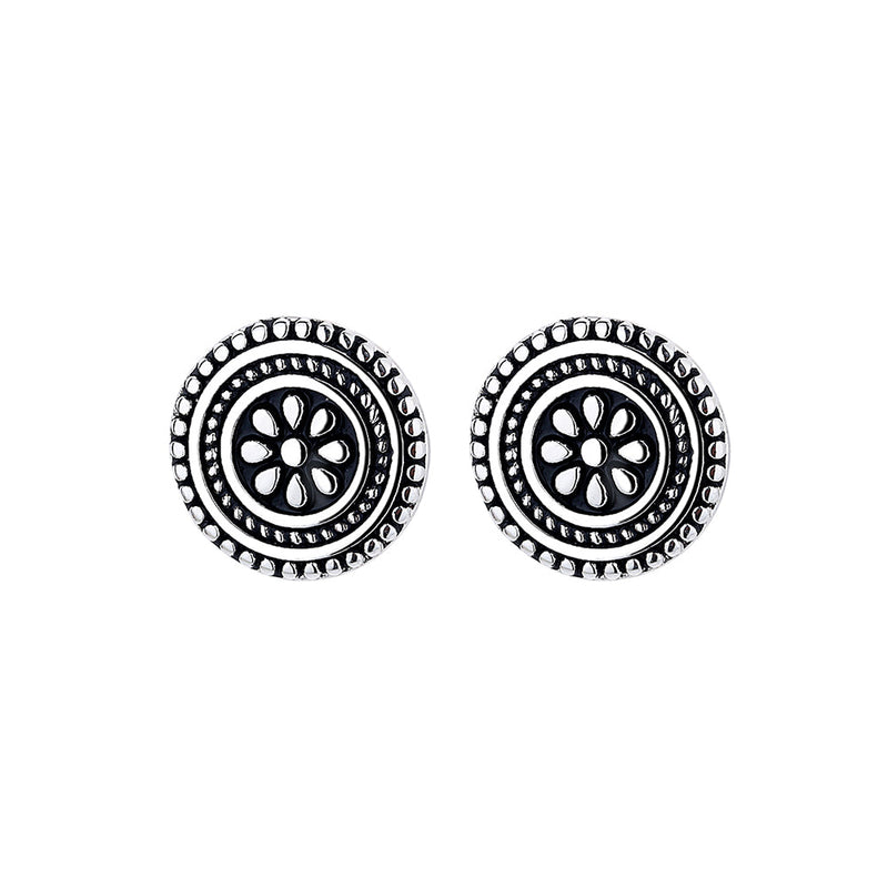 Artisan Bali Filigree Oxidized Artisan Floral Stud Earrings