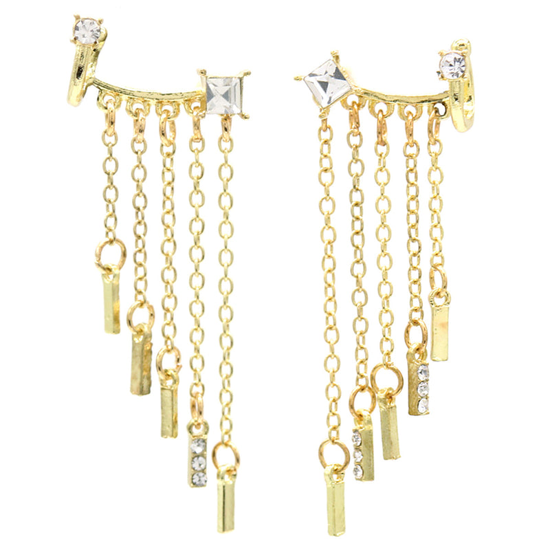 18K Gold Graduated Dangle Ear cuff with Genuine Crystals