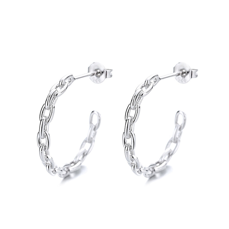 Paper Clip Hoop Earrings in 18K White Gold