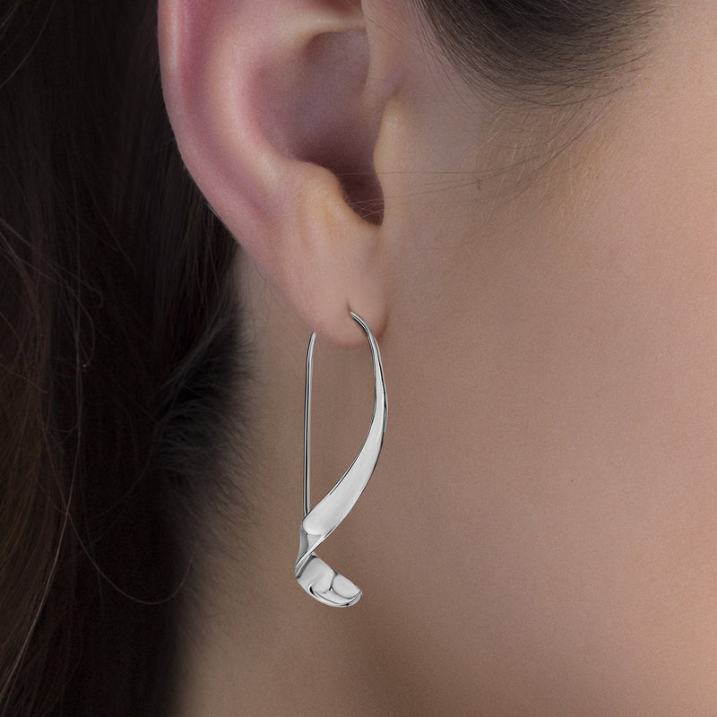 High Polished Threader Pull-Through Earring in Silver