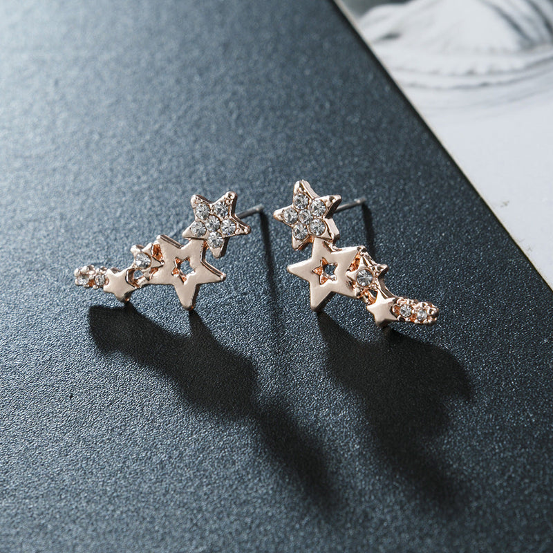 18K Gold-Plated Star Earring Climber with Genuine Crystals