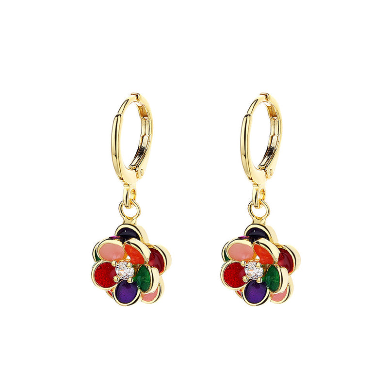 14K Preciosa Crystal Gold-Plated Floral Leverback Drop Earrings