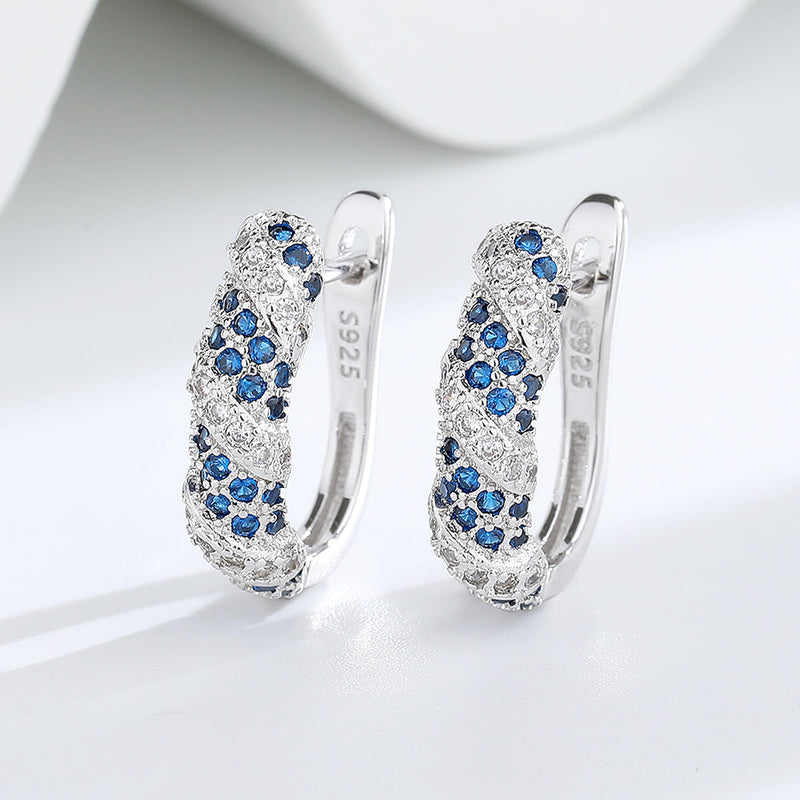 Sterling Silver Blue and White Sapphire Huggie Earring