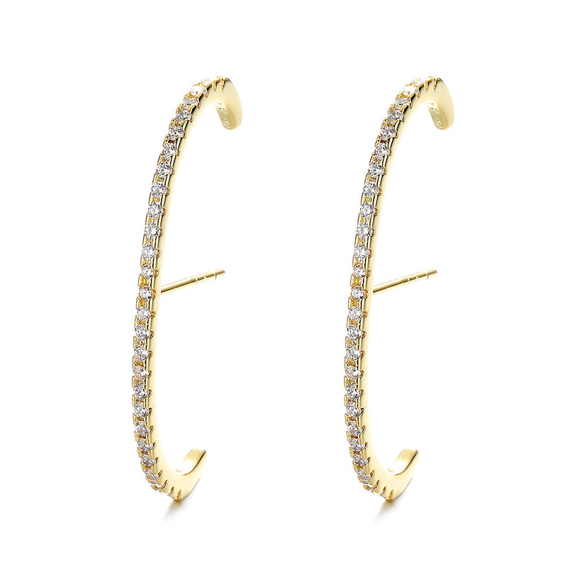 14k Gold And Sterling Silver Half Hoop earring with crystals