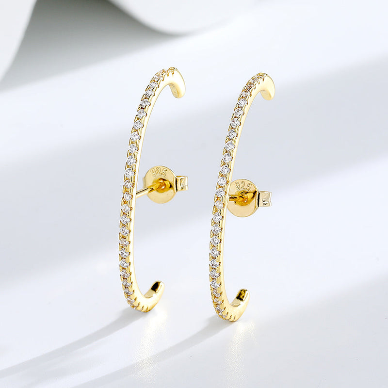 14k Gold And Sterling Silver Half Hoop earring with crystals