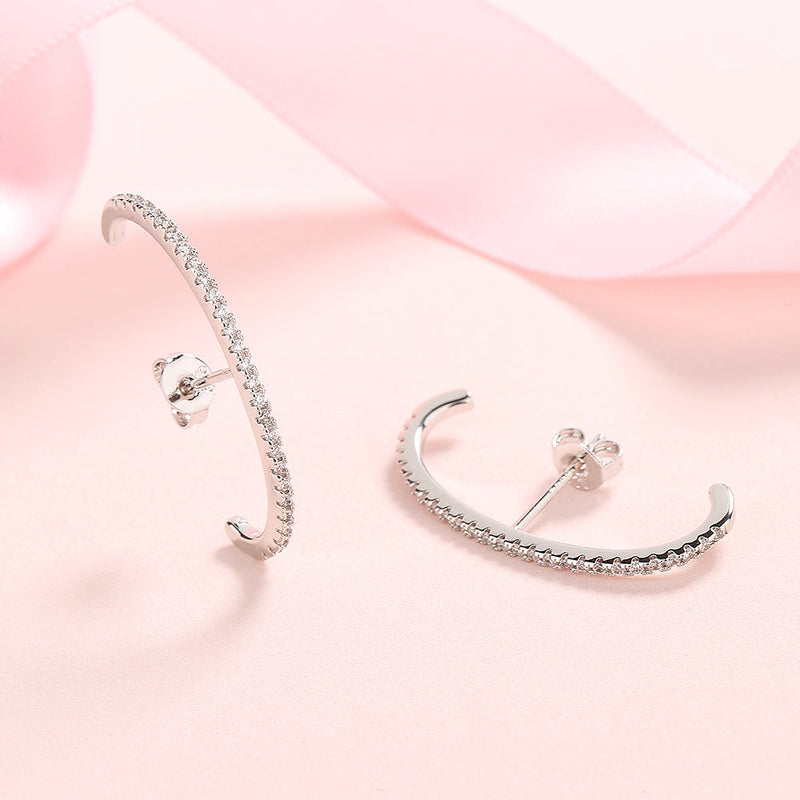 14k Gold And Sterling Silver Half Hoop earring with crystals