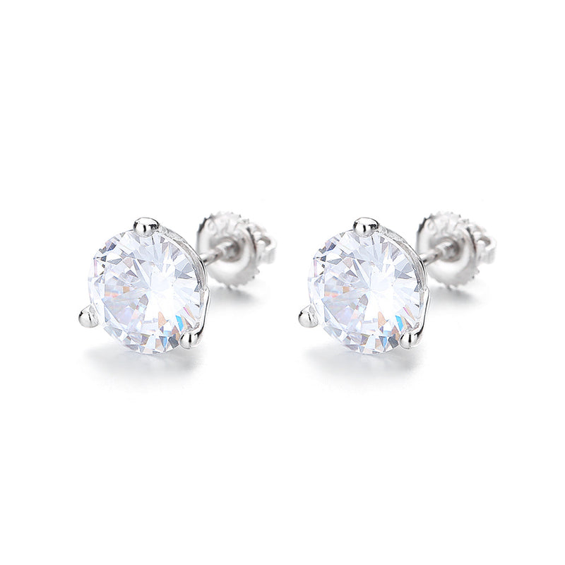 14k Gold and Sterling Silver 3.00 CTTW White Sapphire Stud with Screw Backs