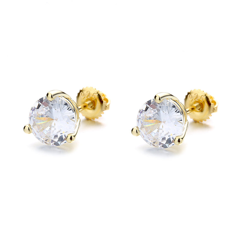 14k Gold and Sterling Silver 3.00 CTTW White Sapphire Stud with Screw Backs