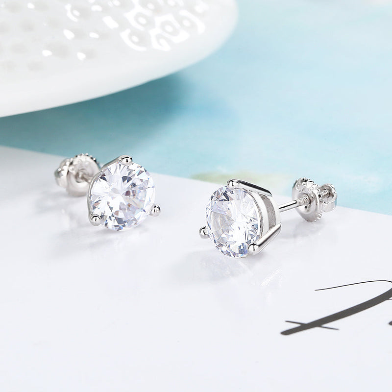 14k Gold and Sterling Silver 3.00 CTTW White Sapphire Stud with Screw Backs