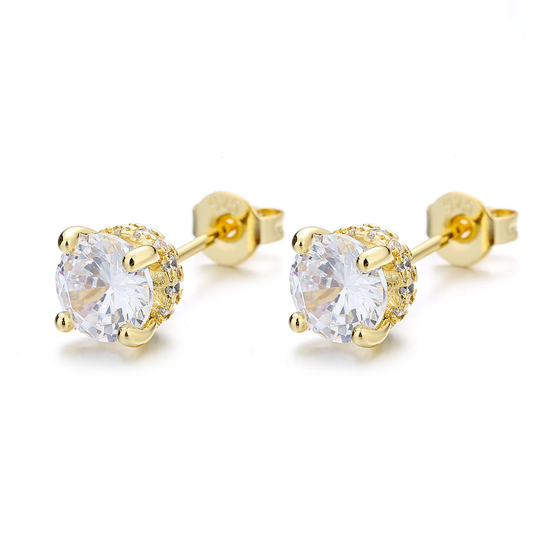 Amy and Annette 14K Gold and Sterling Silver Swarovski Crystal Crown Stud Earrings