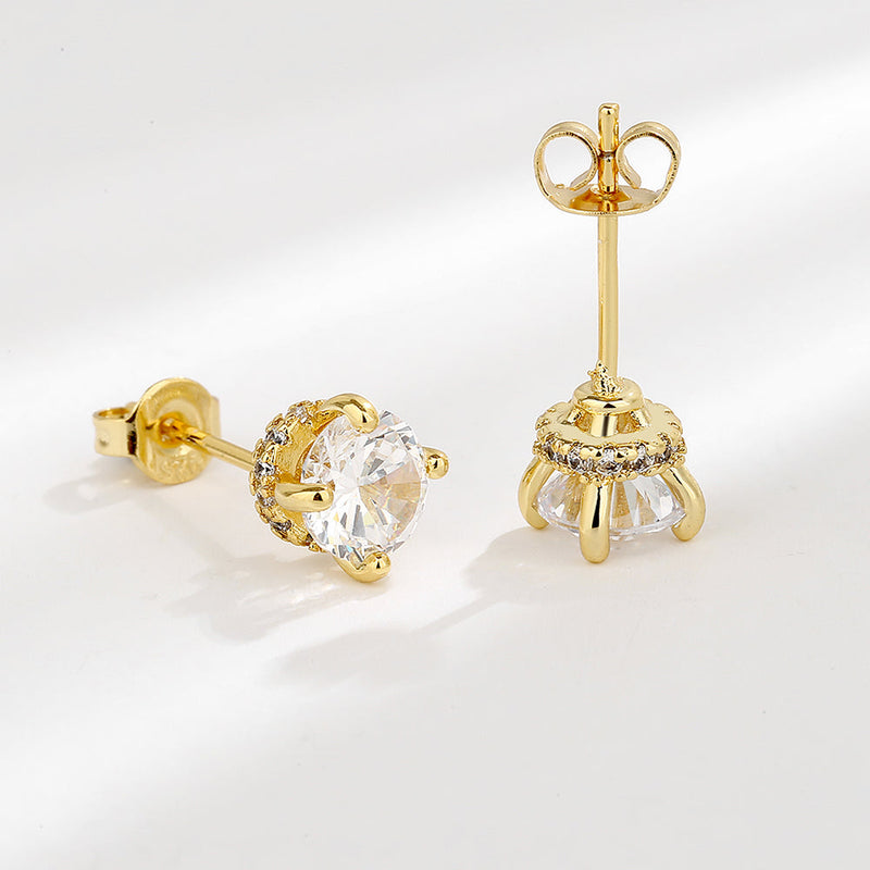 Amy and Annette 14K Gold and Sterling Silver Swarovski Crystal Crown Stud Earrings