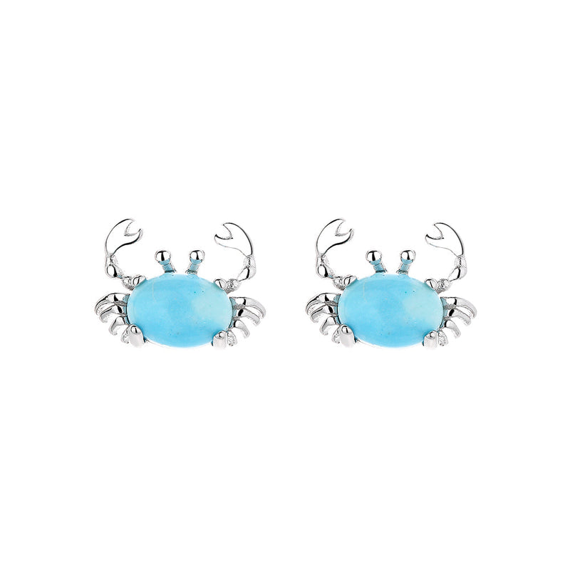 Sterling Silver Genuine Larimar Crab Earrings