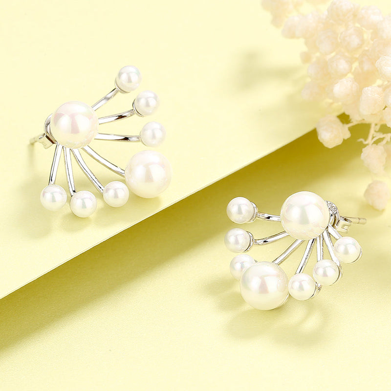 14k Gold and Sterling Silver Graduated Cultured Pearl Huggie Jacket Earrings