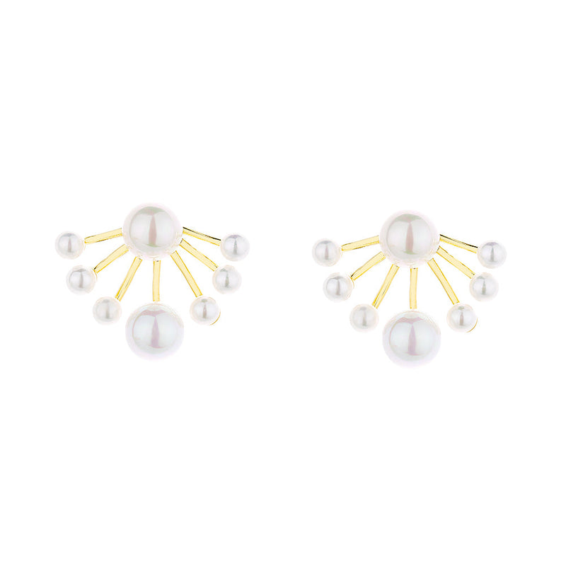 14k Gold and Sterling Silver Graduated Cultured Pearl Huggie Jacket Earrings