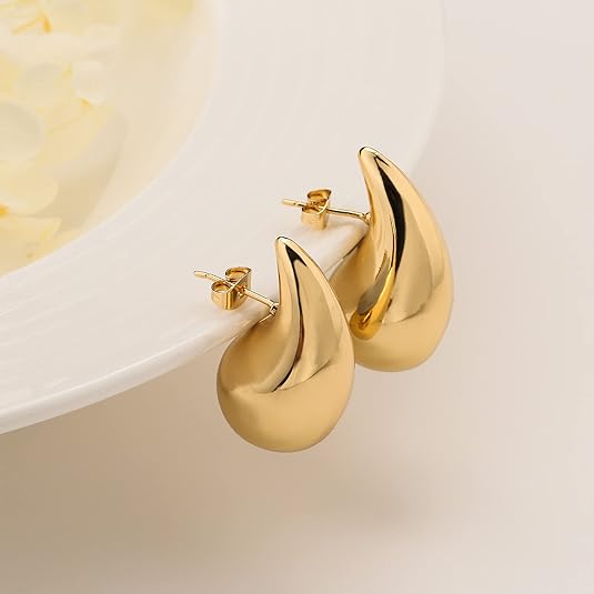 Amy and Annette 18K Gold Chunky Hoop Drop Earrings