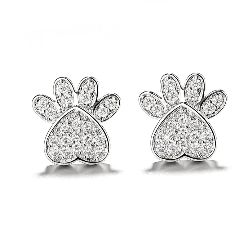 Sterling Silver and 14K Rose Gold Plated Crystal Paw Stud Earrings