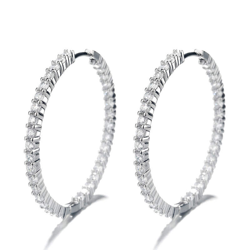18K White Gold Plated Inside Out Hoop Earrings with crystals
