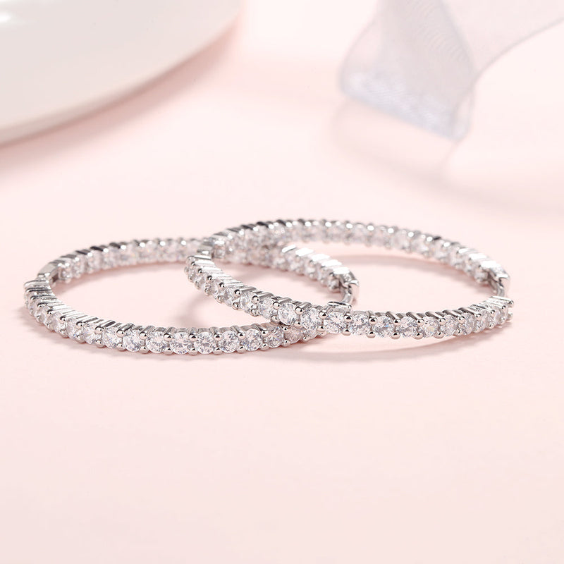 18K White Gold Plated Inside Out Hoop Earrings with crystals