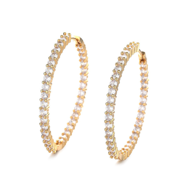 18K White Gold Plated Inside Out Hoop Earrings with crystals