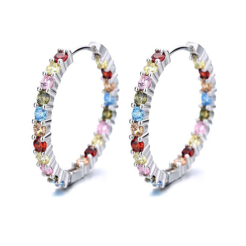 18K White Gold Plated Inside Out Hoop Earrings with crystals
