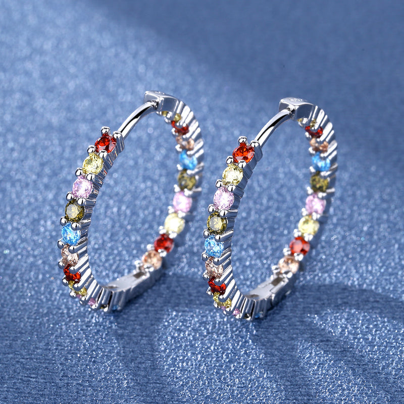 18K White Gold Plated Inside Out Hoop Earrings with crystals