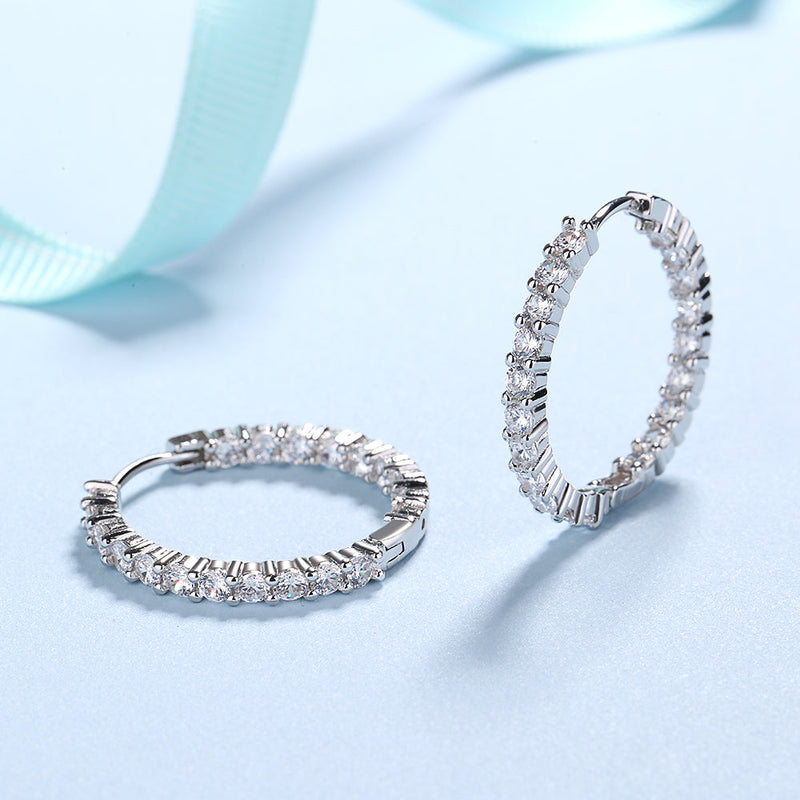 18K White Gold Plated Inside Out Hoop Earrings with crystals