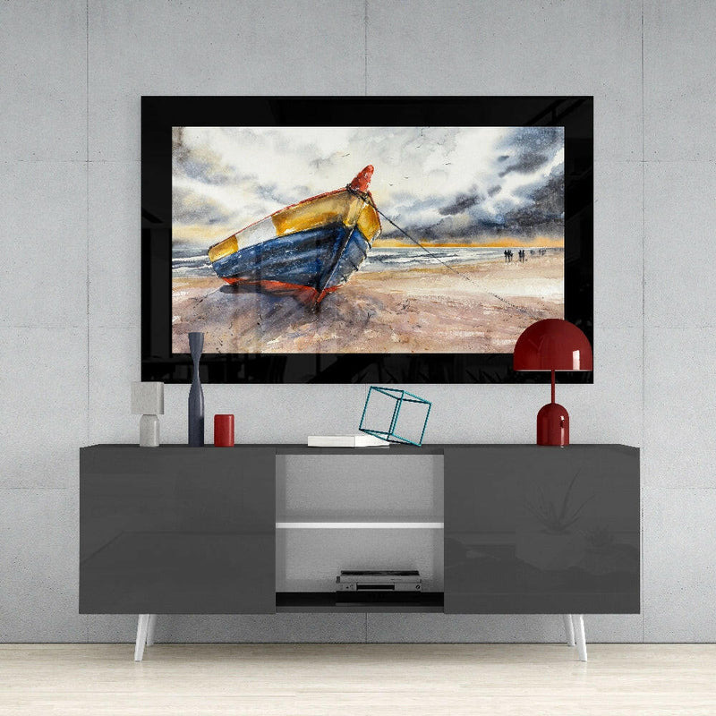 Lonely Kayak Glass Wall Art