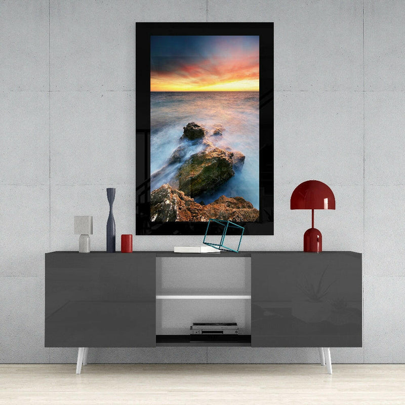Sunset on the Beach Glass Wall Art