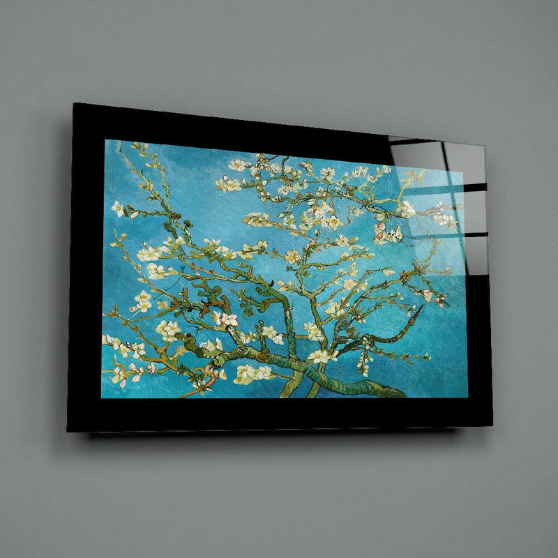 Turquoise Almond Flowers Glass Wall Art