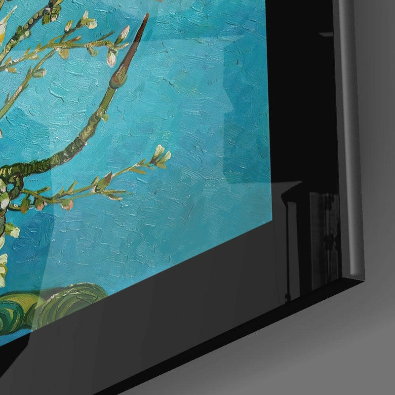 Turquoise Almond Flowers Glass Wall Art