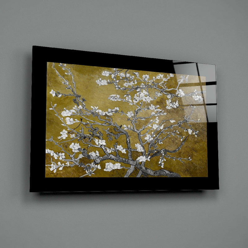 Gold Almond Flowers Glass Wall Art