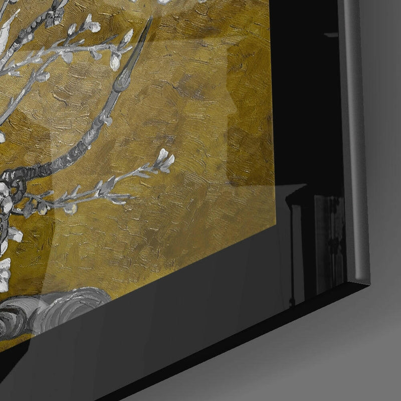 Gold Almond Flowers Glass Wall Art
