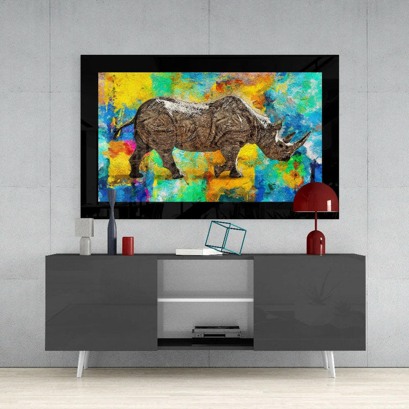 Colored Rhinoceros Glass Wall Art