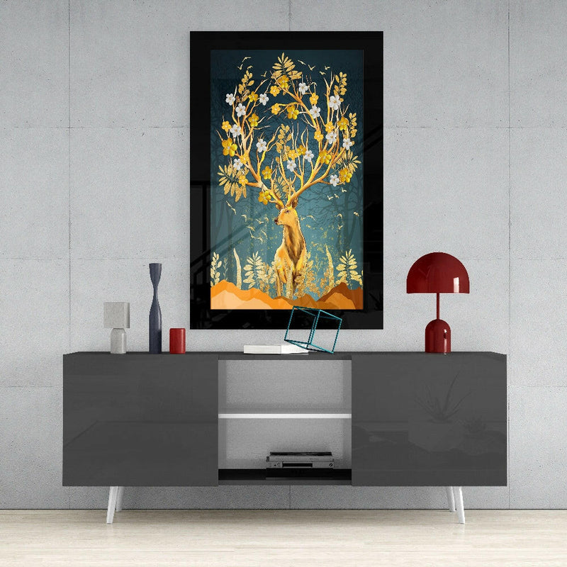 Golden Deer Glass Wall Art