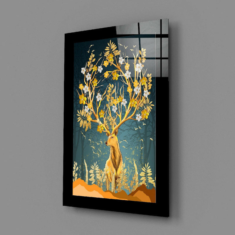Golden Deer Glass Wall Art