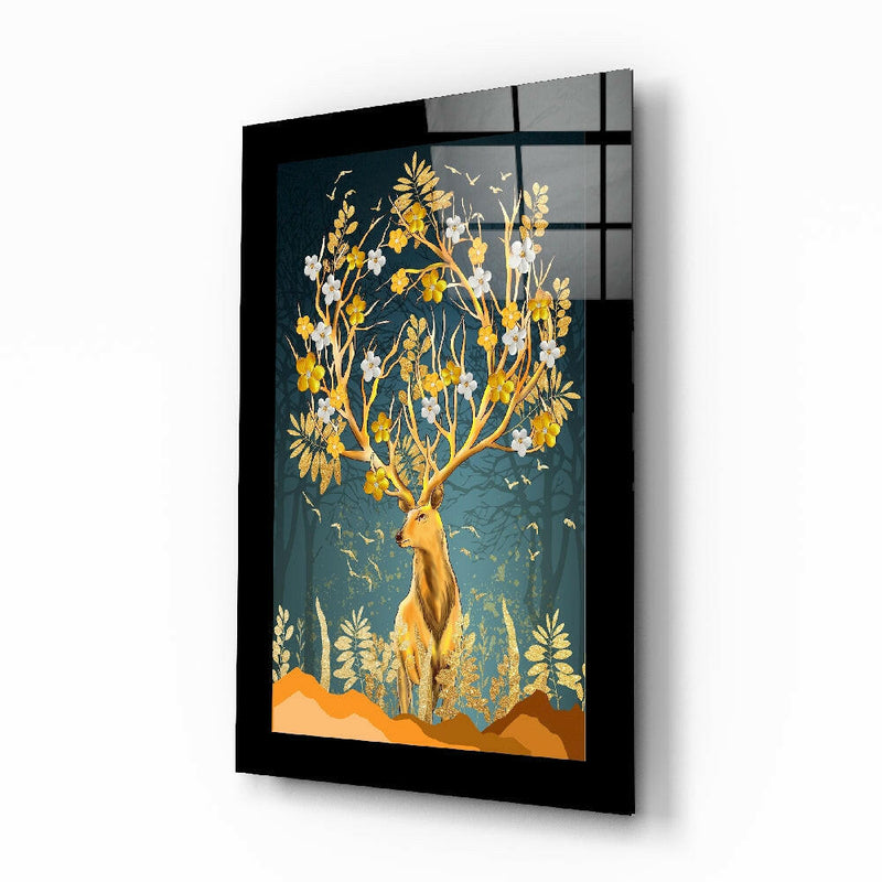 Golden Deer Glass Wall Art